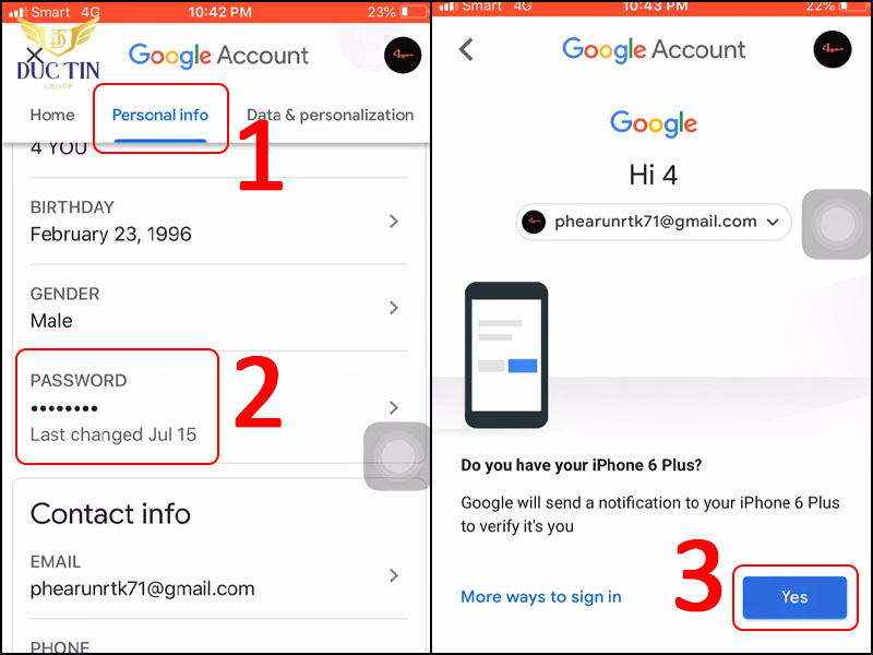 Chọn Personal info và Password